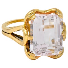 Retro Emerald Cut Morganite 18 Karat Gold Statement Ring, circa 1980