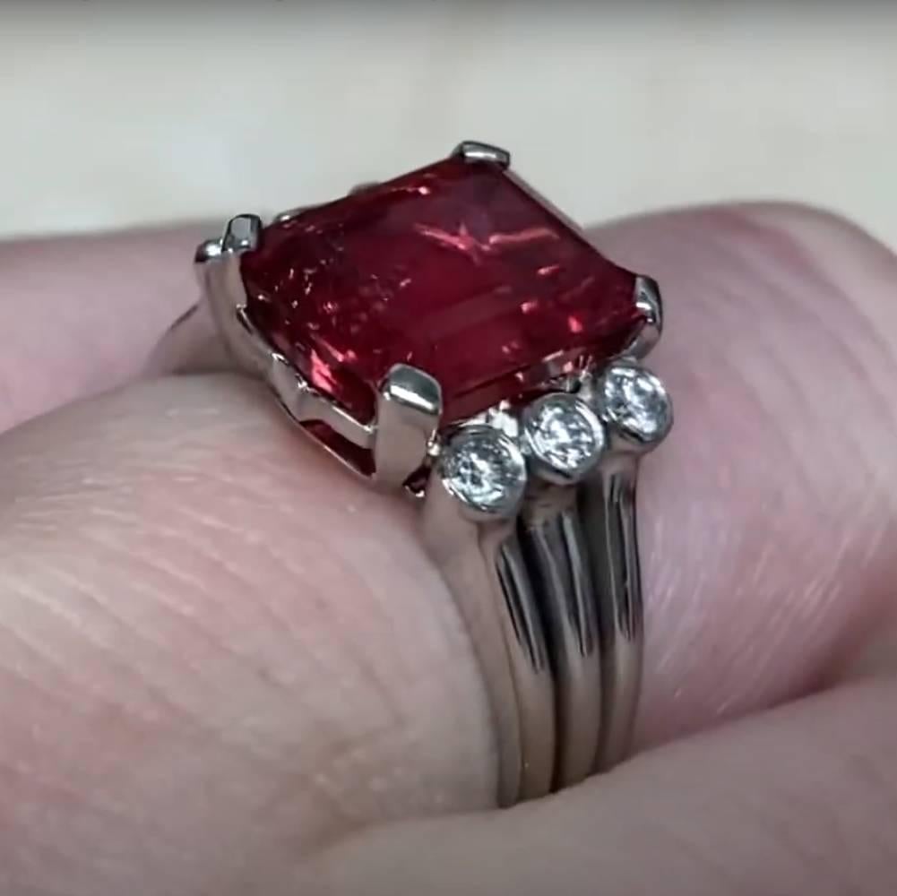 Vintage Emerald Cut Rubellite Ring  (Approx. 3.50-Carats), Platinum, Circa 1950 In Excellent Condition For Sale In New York, NY