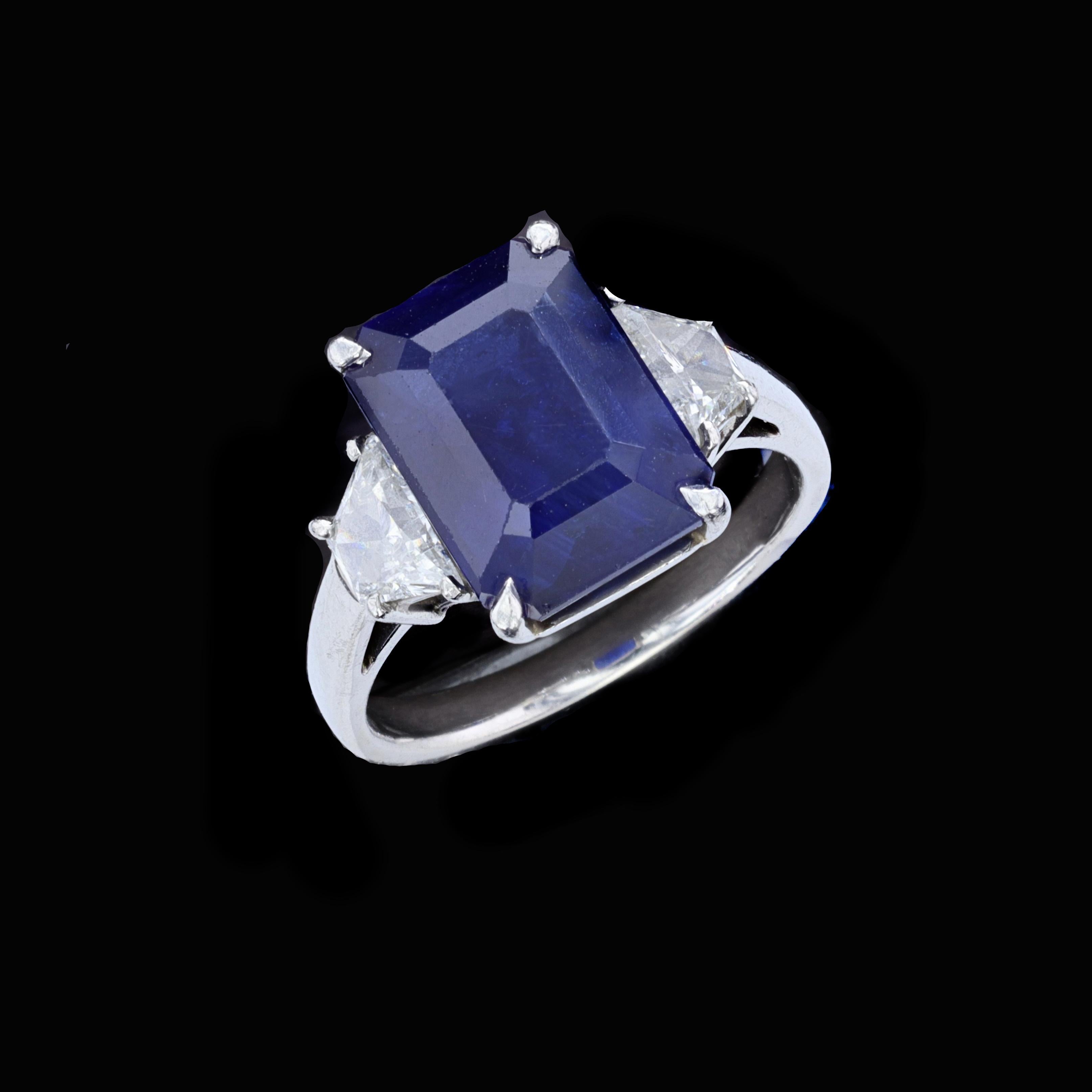 Vintage-Ring mit Saphir im Smaragdschliff und Diamant Damen im Angebot