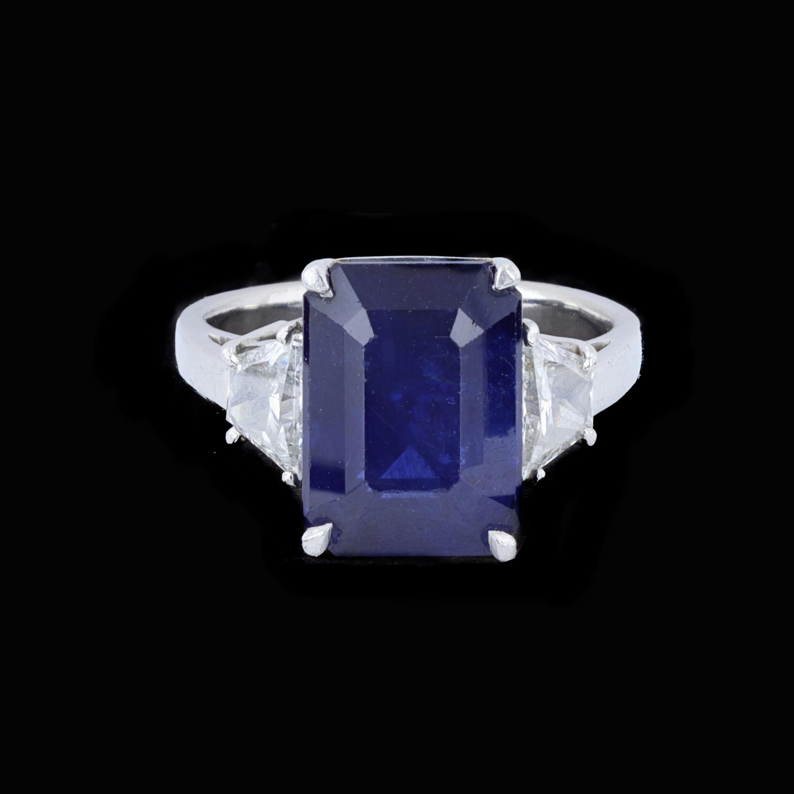 Women's Vintage Emerald Cut Sapphire and Diamond Ring For Sale