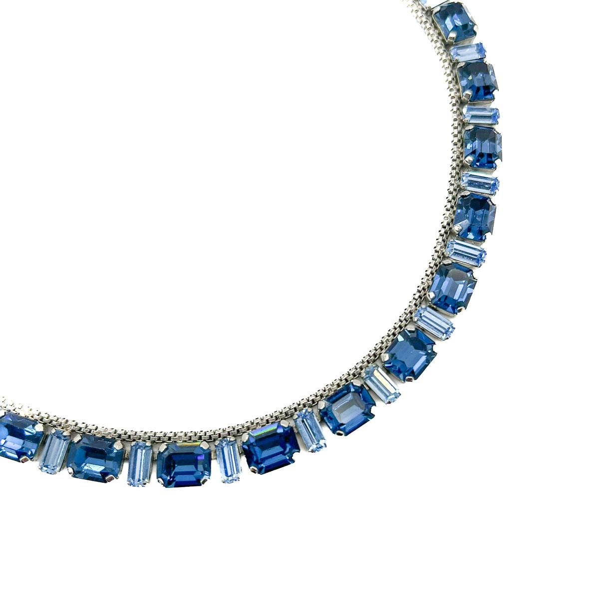 Women's or Men's Vintage Emerald Cut Sapphire Crystal Riviere 1950s For Sale