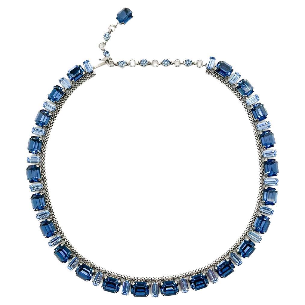 Vintage Emerald Cut Sapphire Crystal Riviere 1950s For Sale