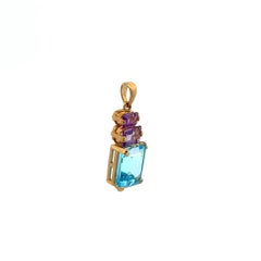 Vintage Emerald Cut Topaz and Amethyst Gold Vintage Pendant Necklace
