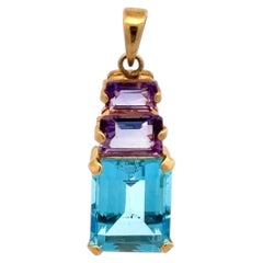 Vintage Emerald Cut Topaz and Amethyst Gold Vintage Pendant Necklace