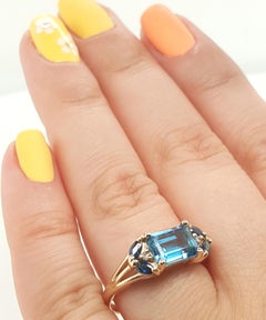 Vintage Emerald Cut Topaz and Sapphire 14 Karat Yellow Gold