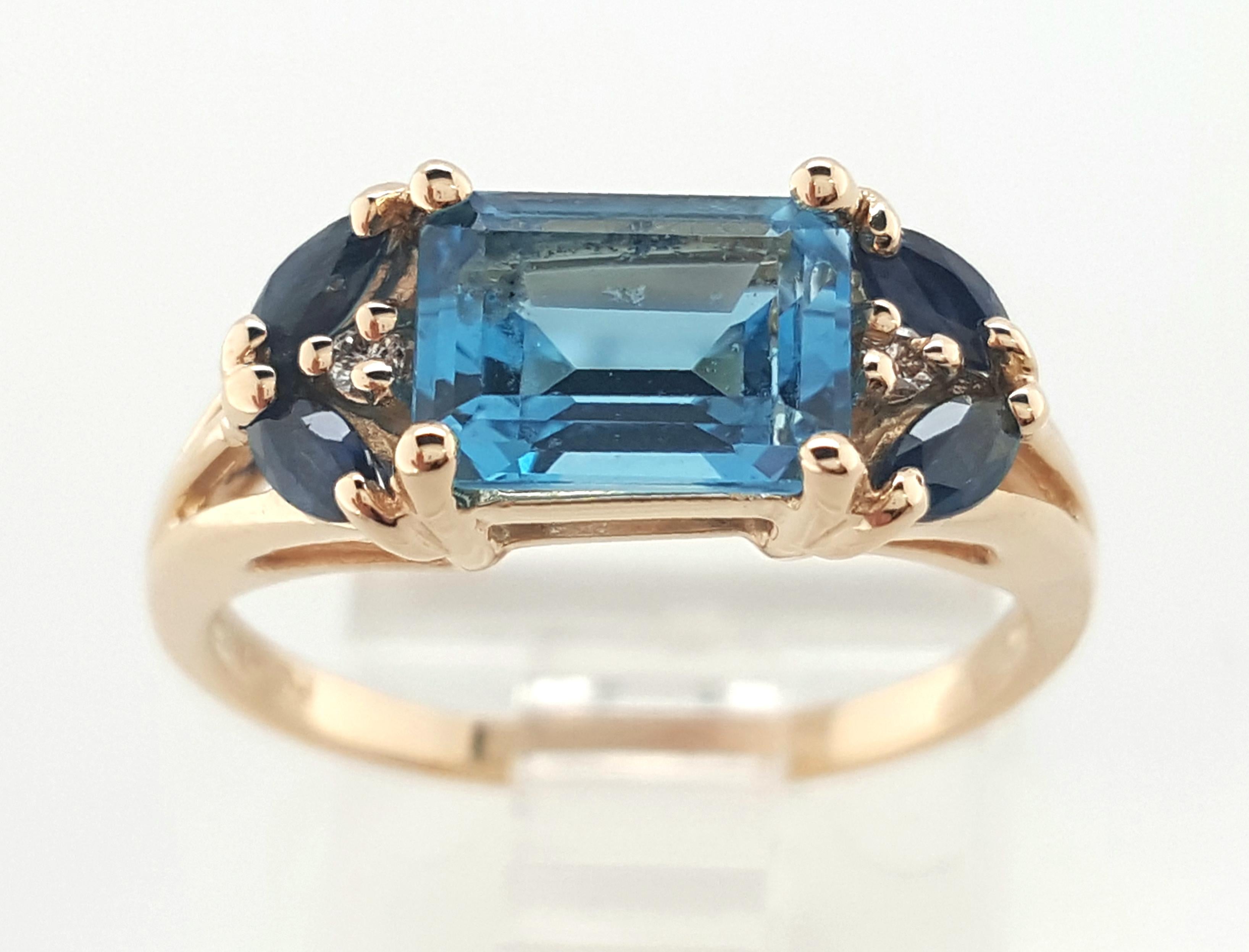 Vintage Emerald Cut Topaz and Sapphire 14 Karat Yellow Gold 1