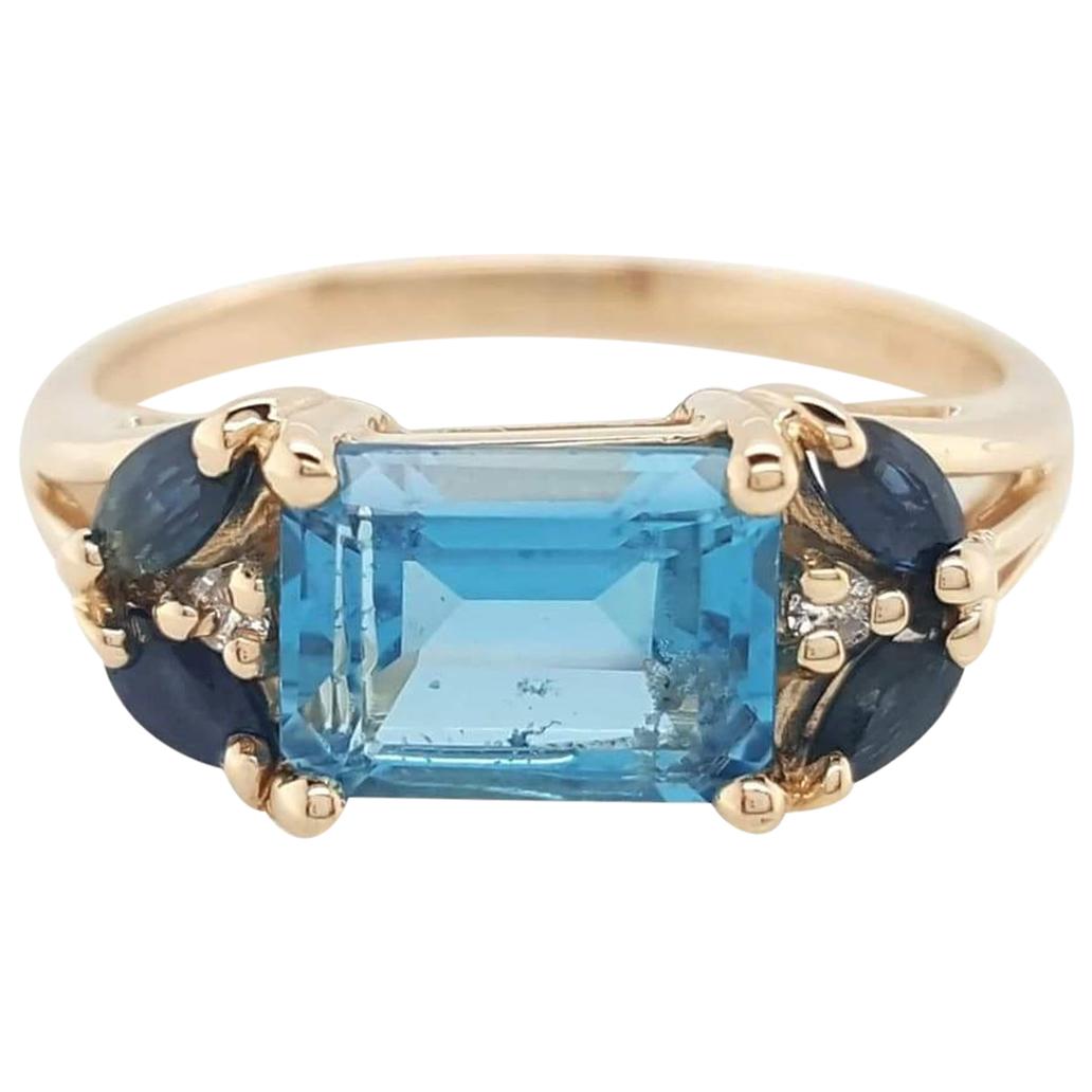 Vintage Emerald Cut Sapphire and Diamond Ring Set in 14 Karat Yellow ...