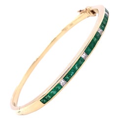 Vintage Emerald Diamond 14 Karat Gold Bangle Bracelet