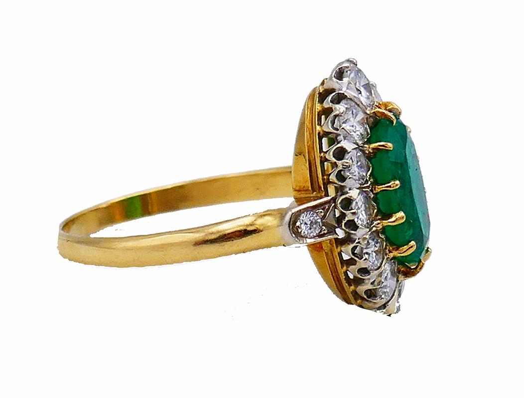 Mixed Cut Vintage Emerald Diamond 14k Gold Ring For Sale