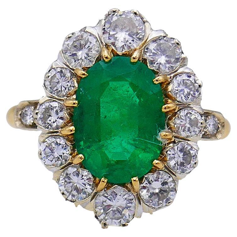 Vintage Emerald Diamond 14k Gold Ring