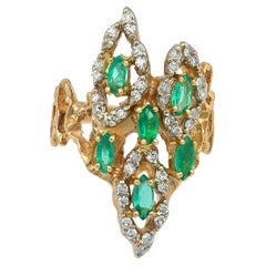Vintage emerald diamond 14k yellow gold cocktail ring