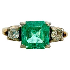 Vintage 1,22 Karat Smaragd & Diamant 14K Gelbgold Ring