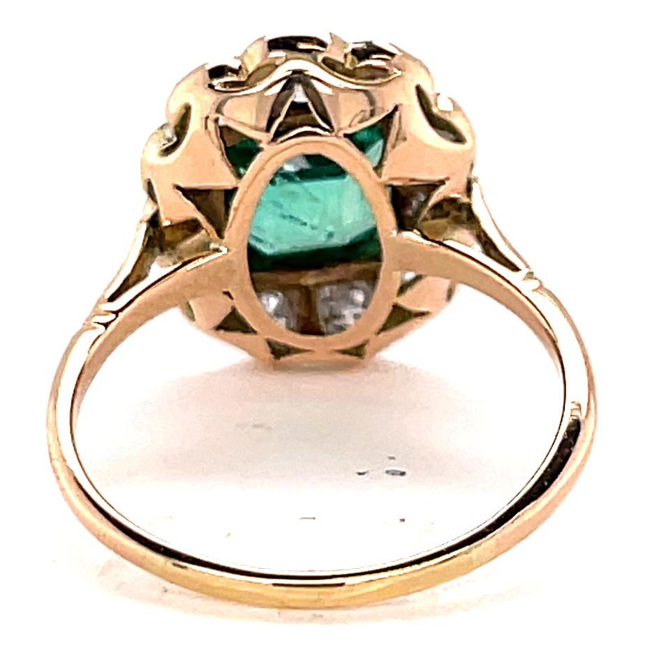 Women's or Men's Vintage Emerald Diamond 18 Karat Gold Ring