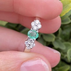 Vintage Emerald Diamond 18 Carat White Gold Ring