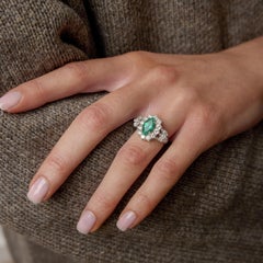 Vintage emerald diamond 18k white gold cocktail ring