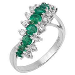 Vintage emerald diamond 18k white gold ring