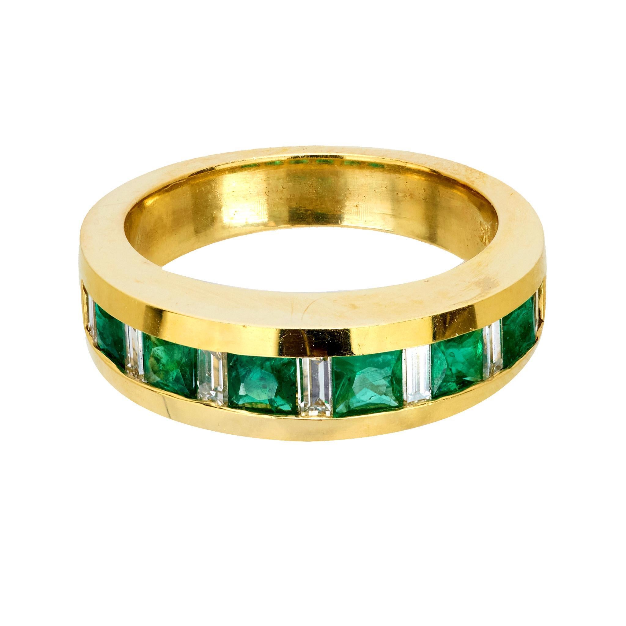 Taille princesse Bracelet vintage en or jaune 18k avec émeraude et diamant