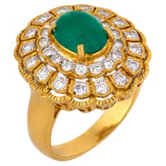 Vintage emerald diamond 18k yellow gold cluster ring