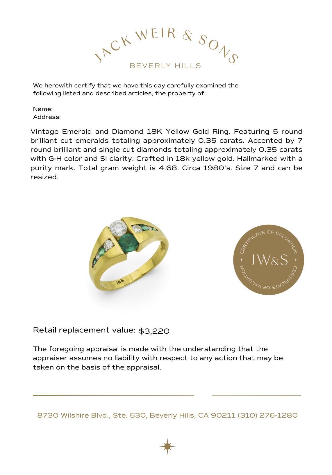 Bague vintage en or jaune 18k avec émeraude et diamant en vente 2