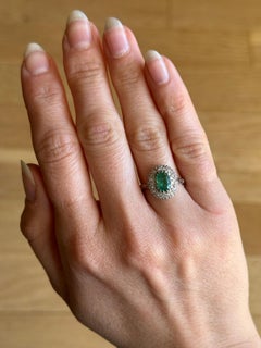 Vintage Emerald, Diamond and 18 Carat White Gold Cluster Panel Ring