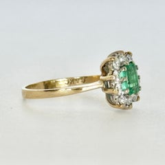 Vintage Emerald, Diamond and 9 Carat Gold Cluster Panel Ring