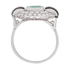 Vintage Emerald, Diamond and Black Enamel Cluster Ring, circa 1950s