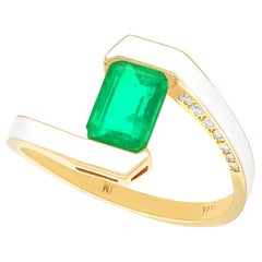 Vintage Emerald Diamond and Enamel Yellow Gold Twist Ring