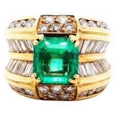 Vintage Emerald Diamond and Gold Ring, 3.00 Carats, Circa 1987