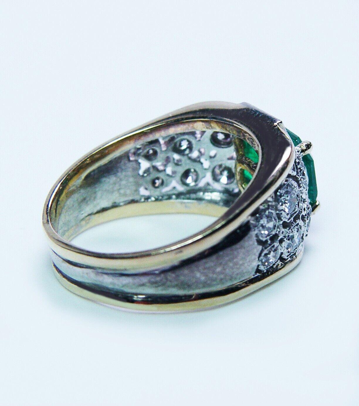 Vintage Emerald Diamond Baguette Ring 18K Gold Designer Estate Size 5 Certified For Sale 5