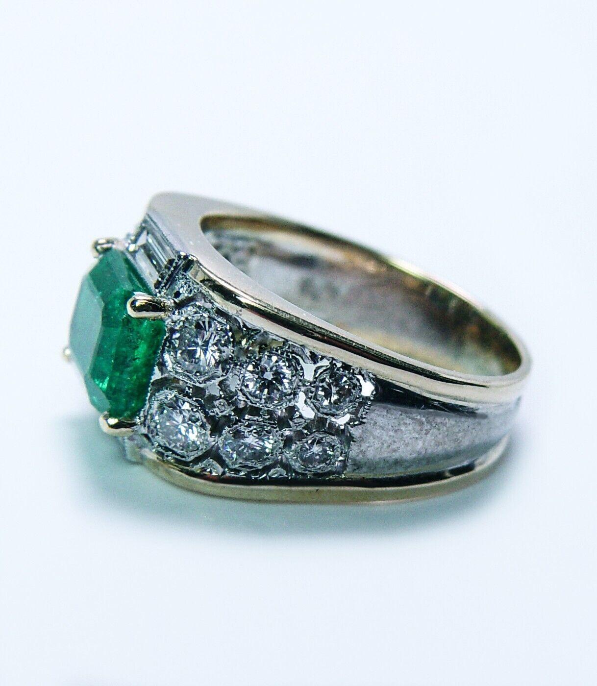 Vintage Emerald Diamond Baguette Ring 18K Gold Designer Estate Size 5 Certified For Sale 6