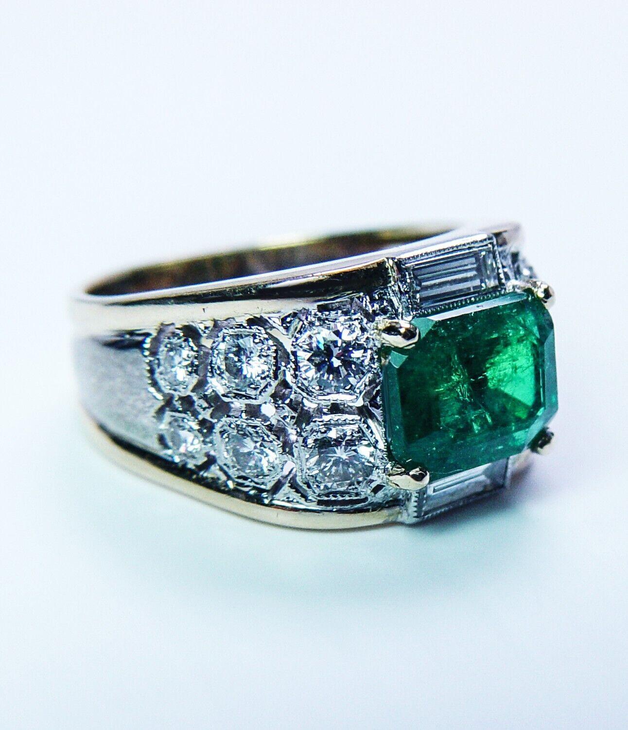 Women's Vintage Emerald Diamond Baguette Ring 18K Gold Designer Estate Size 5 Certified For Sale
