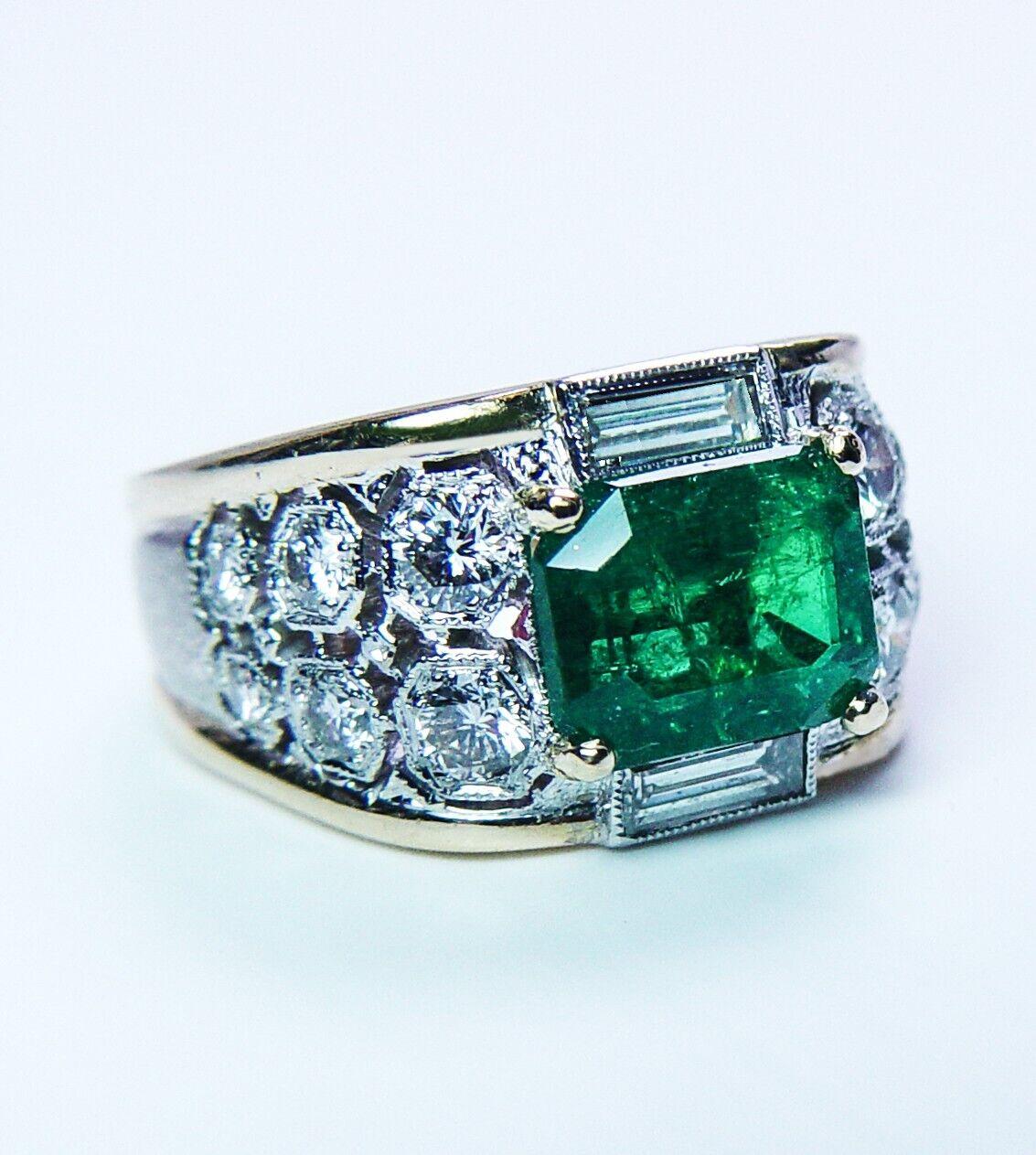 Vintage Emerald Diamond Baguette Ring 18K Gold Designer Estate Size 5 Certified For Sale 3
