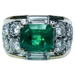 Vintage Emerald Diamond Baguette Ring 18K Gold Designer Estate Size 5 Certified