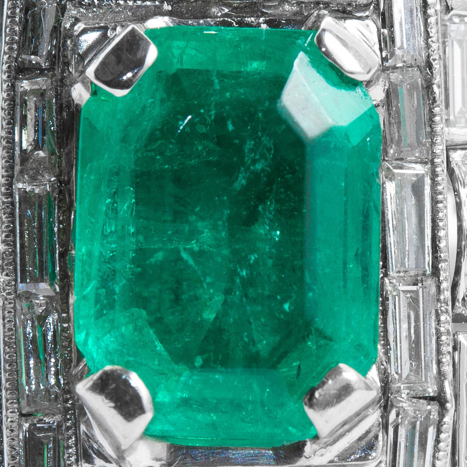 Emerald Cut Vintage Emerald Diamond Baguette Ring 4.00 Carat Emerald