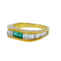 Vintage Emerald Diamond Band Baguette-cut 18K Yellow Gold Size 6.25 ~0.99ctw