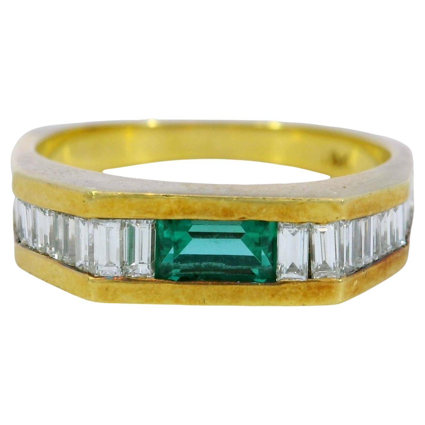 Vintage Diamond Band smeraldo taglio baguette in oro giallo 18 carati misura 6,25 ~0,99ctw