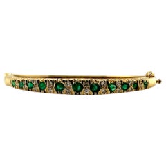 Vintage Emerald & Diamond Bangle Bracelet 14K Yellow Gold