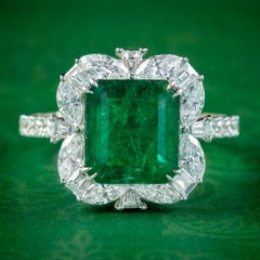 Vintage Emerald Diamond Cluster Ring 3.11ct Natural Brazilian Emerald with Cert
