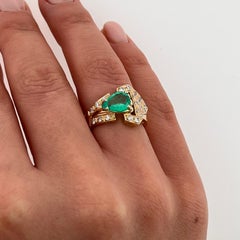 Vintage Emerald & Diamond Dress Ring – 18ct Yellow Gold, Pear Shape & Diamonds