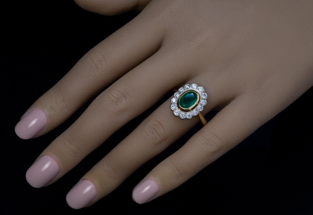 Brilliant Cut Vintage Emerald Diamond Engagement Ring