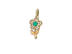 Vintage Emerald Diamond Flower Pendant for Her in 18 Karat Gold