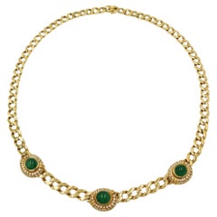 Vintage Emerald Diamond Necklace 18K Yellow Gold Cuban Link ~10.15ctw