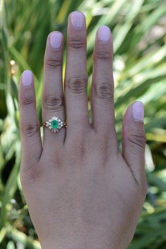 Vintage 14k Yellow Gold Emerald Diamond Cocktail Ring, Retro 1980s