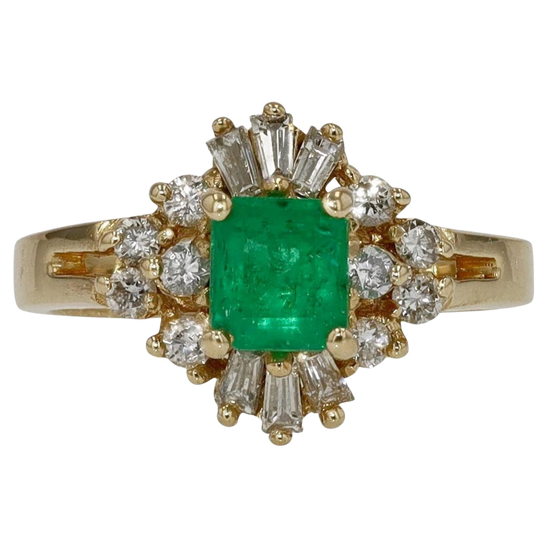 Vintage Emerald Diamond Petite Cocktail Ring For Sale