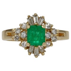 Antique Emerald Diamond Petite Cocktail Ring