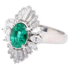 Vintage Emerald Diamond Platinum Ballerina Cluster Ring