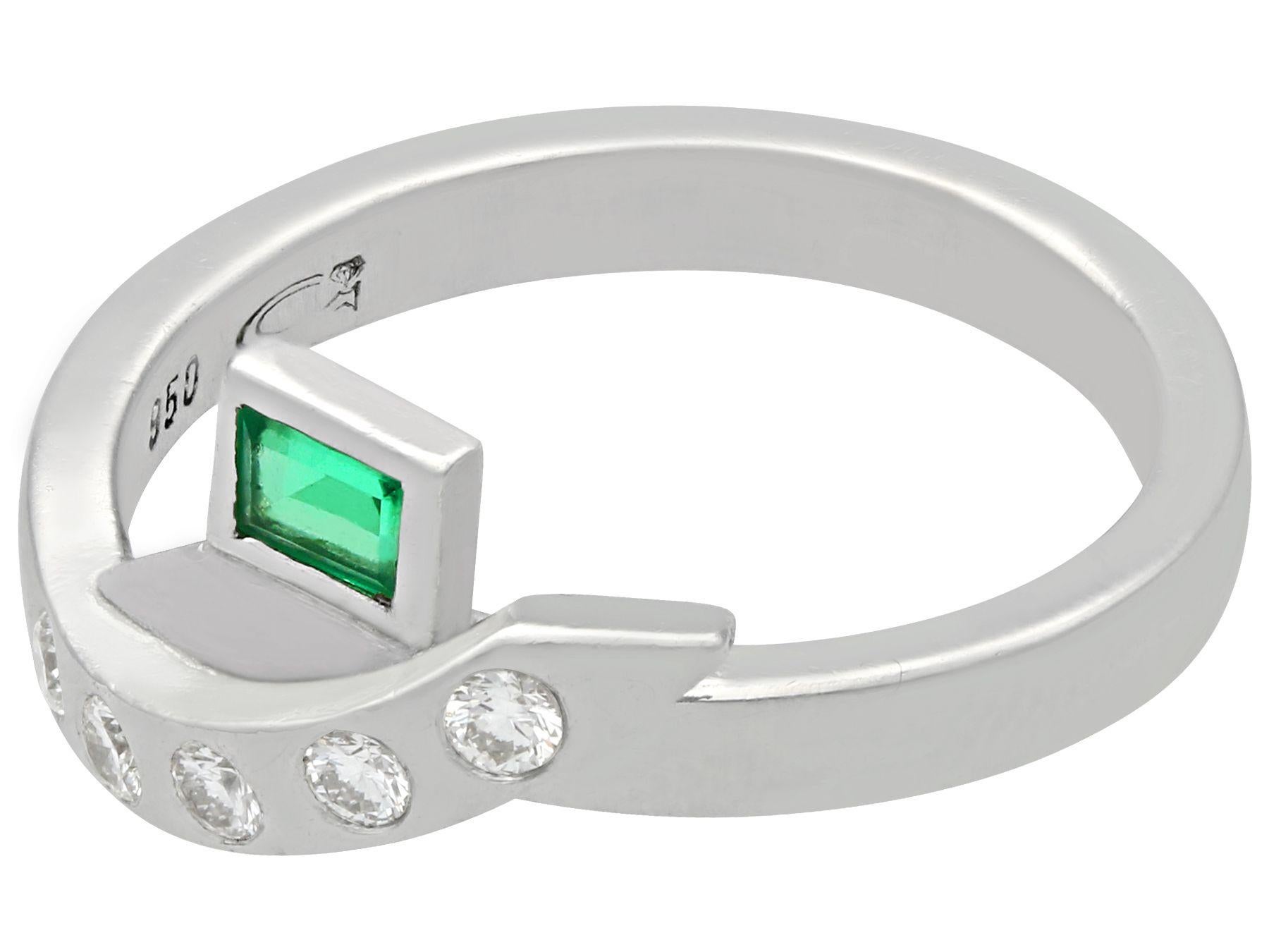 Round Cut Vintage Emerald and Diamond Platinum Cocktail Ring For Sale