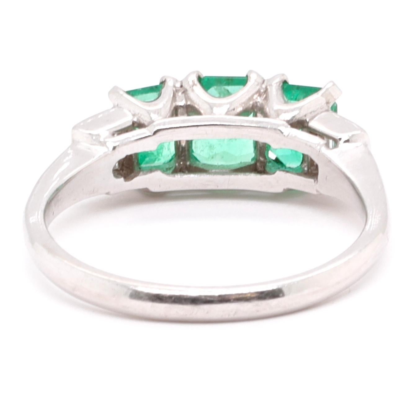 Emerald Cut Vintage Emerald Diamond Platinum Ring