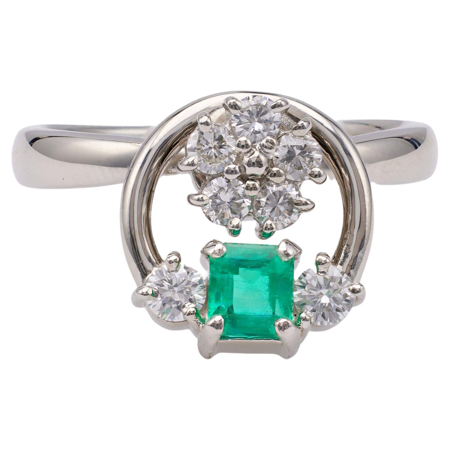 Vintage Emerald Diamond Platinum Spinner Ring