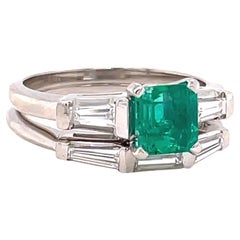 Retro Emerald Diamond Platinum Wedding Set